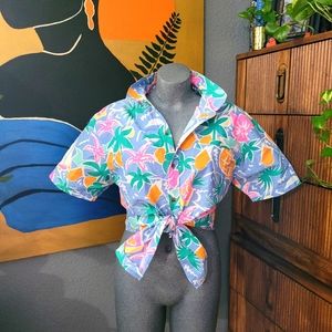 Vintage Button Up Party Pants Tropical Print Size Large